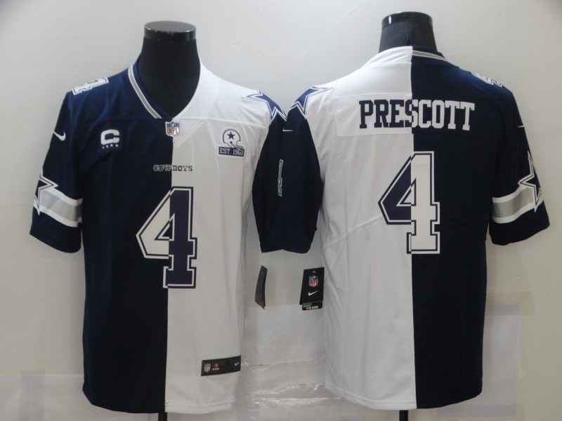 2021 Men Dallas cowboys #4 Prescott Blue white Half version Nike NFL Jerseys->dallas cowboys->NFL Jersey
